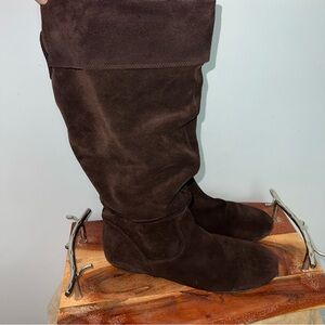 Gianni Bini Chocolate Dark Brown Suede Slouch Knee-High Boots Women’s Size 10